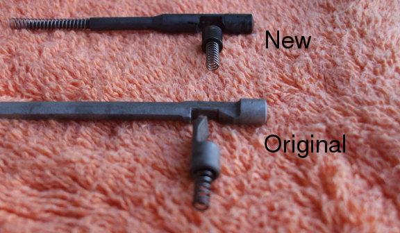 Original and new firing pin and retaining plunger for the CZ-52 pistol.